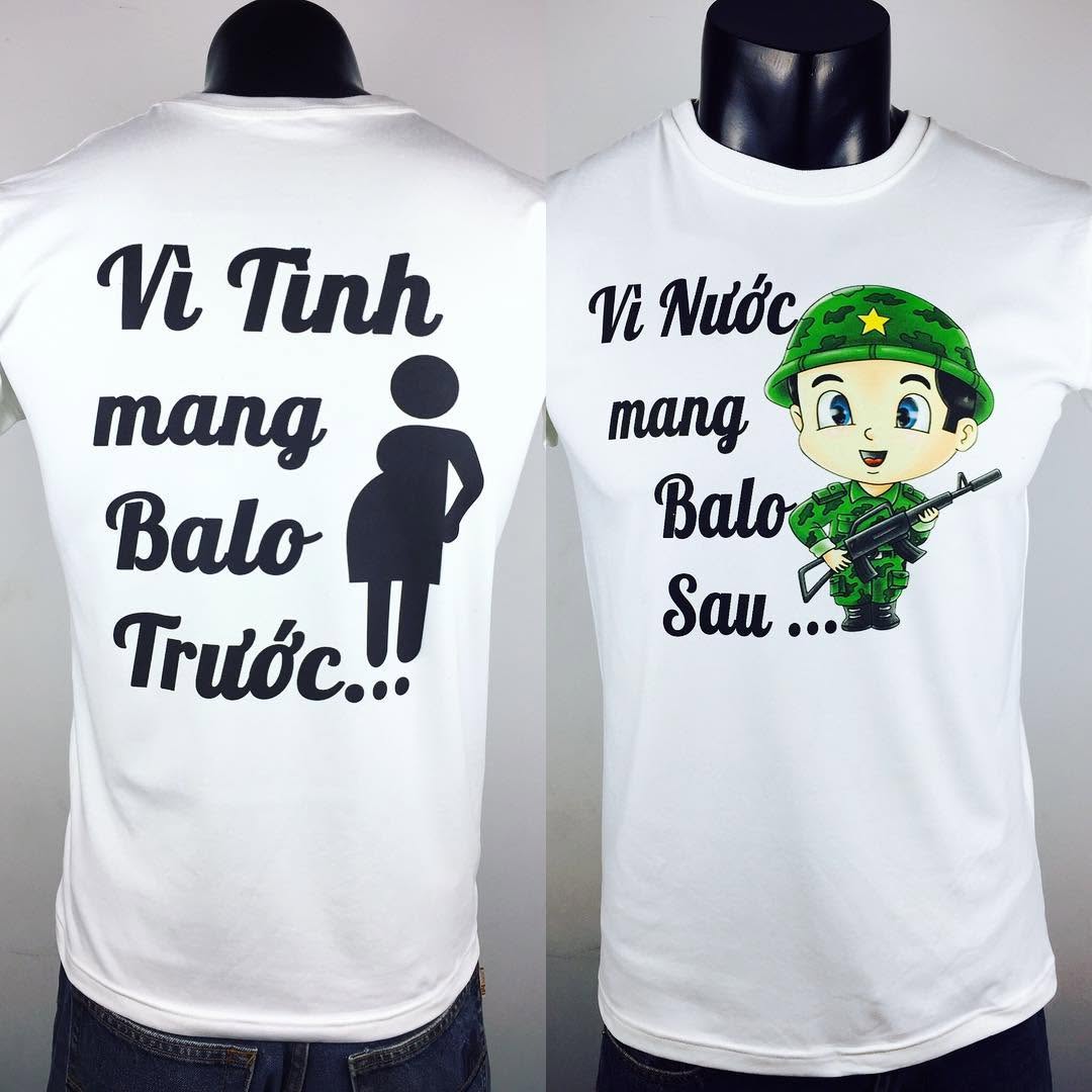 Vì tình mang ba lô trước, vì nước mang balo sau #slogan #vui #aothuntuthietke #customtshirt